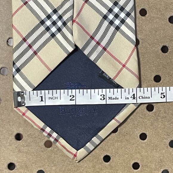 VTG Burberry London Nova Check Wide Width Hand Made Silk Neck Tie Beige Men - Picture 7 of 7
